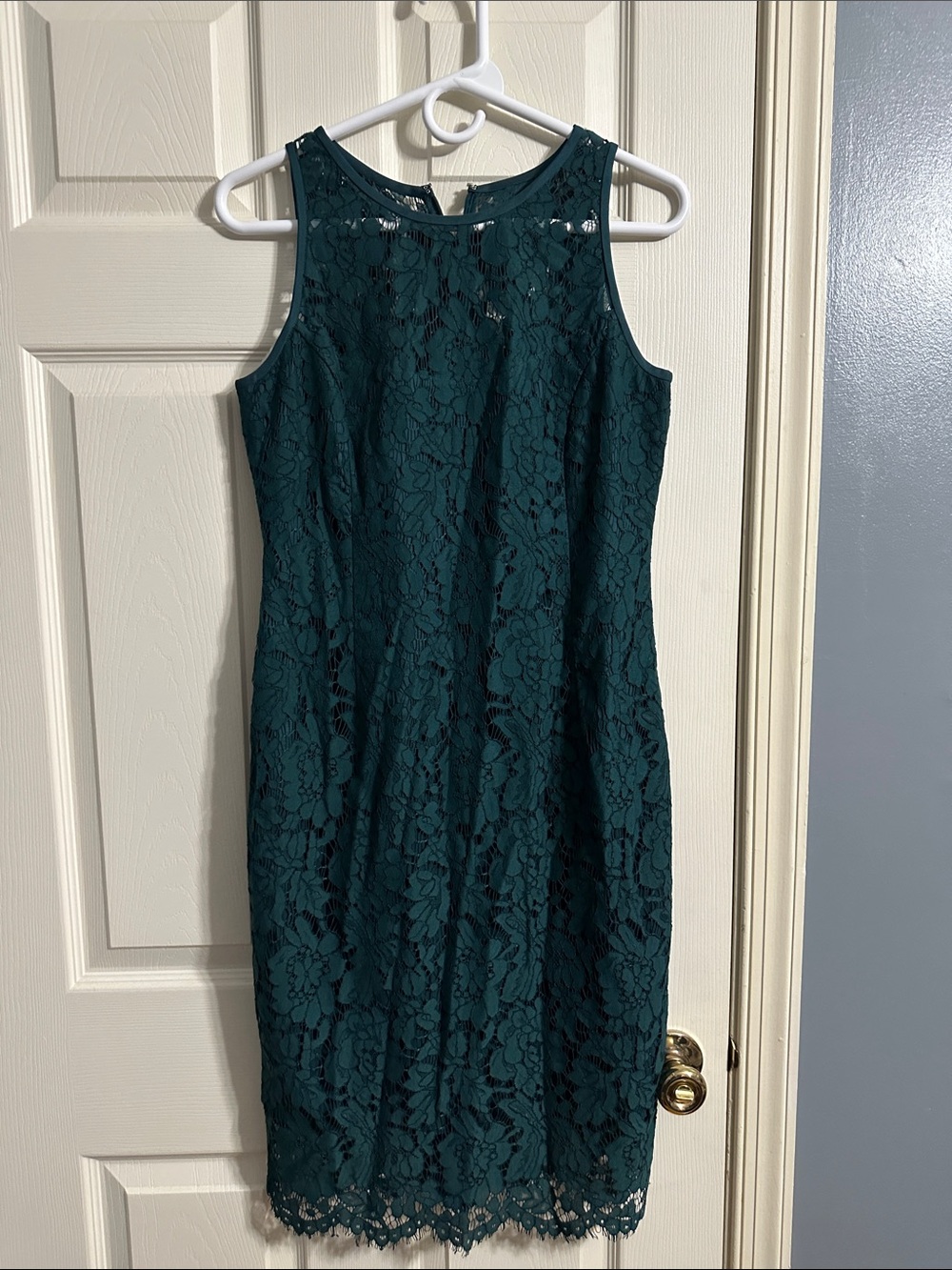 White House Black Market Teal Lace Sheath Dress